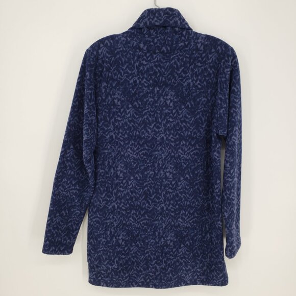 Columbia Abstract Cowl Neck Fleece Tunic Top S Womens Zipper Pockets Navy Blue - Picture 2 of 7